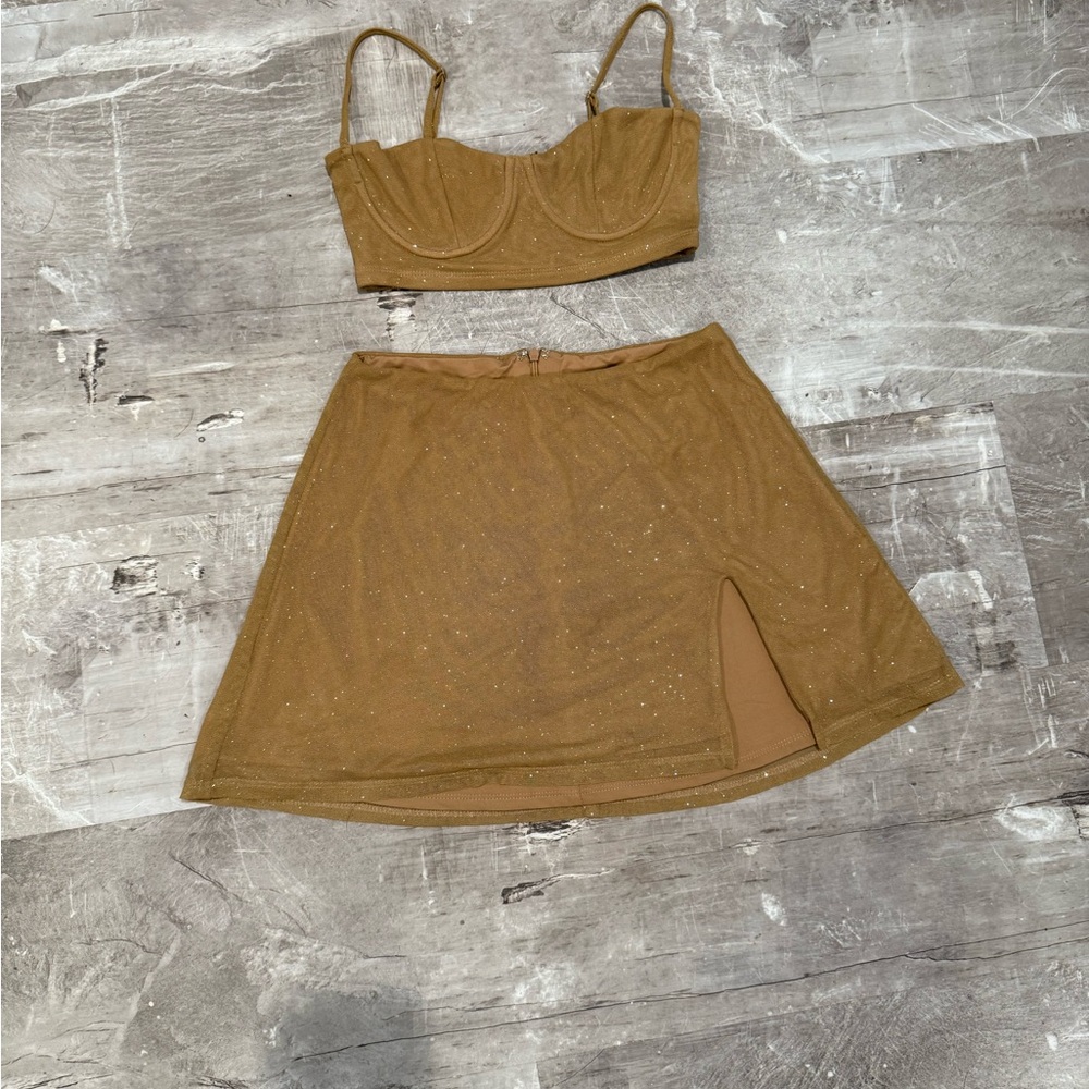 Chic Gold Mini Skirt Set